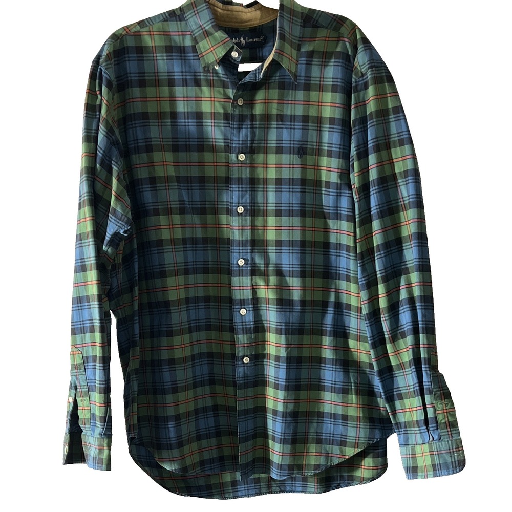 Ralph Lauren Heritage Academia Preppy Men's Plaid Green Blue Button Down XL